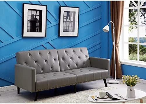 Astrid Futon Sofa Bed Faux Leather Futon Couch Modern Convertible Folding Sofa/Bed Couch With Chrome Legs Reclining Mini Coach Leather Futons Small Couch For Bedroom Living Rooms, Office - Caramel 14 Astrid Futon Sofa Bed Faux Leather Futon Couch Modern Convertible Folding Sofa/Bed Couch With Chrome Legs Reclining Mini Coach Leather Futons Small Couch For Bedroom Living Rooms, Office - Caramel - Image 14