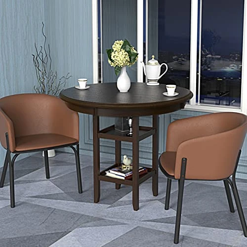 Giantex Round Counter Height Table, 42 Inch Wood Farmhouse Kitchen Table With 2-Storage Shelf, 2-Tier Modern Vintage Dining Room Table With Anti-Slip Foot Pads, Kitchen & Dining Room Furniture Table 2 Giantex Round Counter Height Table, 42 Inch Wood Farmhouse Kitchen Table With 2-Storage Shelf, 2-Tier Modern Vintage Dining Room Table With Anti-Slip Foot Pads, Kitchen & Dining Room Furniture Table - Image 2