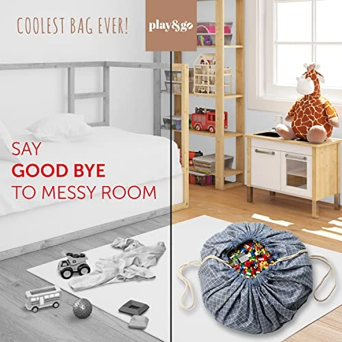 Play&Go Play & Go Organic Cotton Drawstring Play Mat Storage Bag - Kids Toy Storage Organizer - Storage Bag For Children, Large 55" Play Mat For Toddlers Toys And Bag For Storage - Blue 3 Play&Go Play & Go Organic Cotton Drawstring Play Mat Storage Bag - Kids Toy Storage Organizer - Storage Bag For Children, Large 55" Play Mat For Toddlers Toys And Bag For Storage - Blue - Image 3