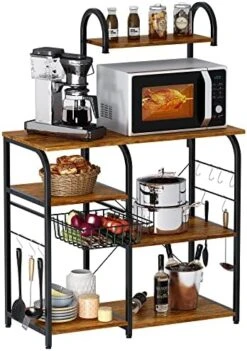 Mr IRONSTONE Bakers Rack Microwave Stand Kitchen Cart 35.5" Microwave Cart 3-Tier+4-Tier Kitchen Shelves For Spice Rack Organizer Coffee Station With 10 Hooks, Easy To Assemble (Vintage) 15 Mr IRONSTONE Bakers Rack Microwave Stand Kitchen Cart 35.5" Microwave Cart 3-Tier+4-Tier Kitchen Shelves For Spice Rack Organizer Coffee Station With 10 Hooks, Easy To Assemble (Vintage) -Safavieh Furniture 513DmR30RPL. AC