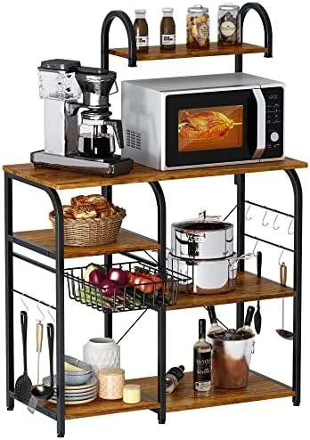 Mr IRONSTONE Bakers Rack Microwave Stand Kitchen Cart 35.5" Microwave Cart 3-Tier+4-Tier Kitchen Shelves For Spice Rack Organizer Coffee Station With 10 Hooks, Easy To Assemble (Vintage) 8 Mr IRONSTONE Bakers Rack Microwave Stand Kitchen Cart 35.5" Microwave Cart 3-Tier+4-Tier Kitchen Shelves For Spice Rack Organizer Coffee Station With 10 Hooks, Easy To Assemble (Vintage) - Image 8