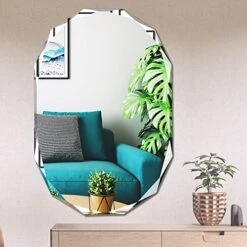 Ruomeng Wall Mirror Beveled Edge Frameless Mirror 20” X 28” Accent Mirror For Bathroom Vanity And Entryway
