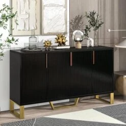 WILLIAMSPACE 46.8" Modern Sideboard Buffet Cabinet With 4 Doors & Adjustable Shelf & Gold Metal Frame, Floor Storage Cabinet, Standing Side Cabinet For Living Room, Hallway, Kitchen - Black&White&Gold -Safavieh Furniture 513FRnfzUL. AC