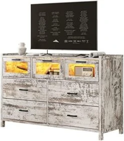 AOGLLATI Dresser For Bedroom, Chest Of Drawers With LED Lights, 7 Drawers Dresser, Wide Storage Organizer Unit With Wood Frame And Wooden Drawers, Storage Dresser For Entryway, Closet -Safavieh Furniture 513O6 uW8eL. AC