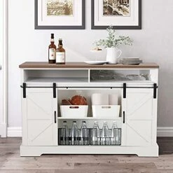 PHI VILLA Farmhouse Coffee Bar Cabinet - Sliding Barn Door Kitchen Sideboard Buffet Storage Cabinet… -Safavieh Furniture 513THR2DY8L