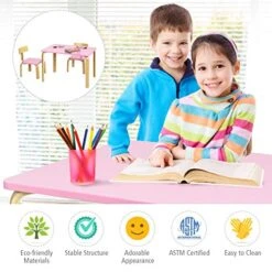 Costzon Kids Table And Chair Set, Wood Table And Chairs For Toddlers Reading, Arts, Crafts, Homework, Snack Time, 3 Piece Furniture For Playroom Home School Classroom, Childrens Table And Chair, Pink -Safavieh Furniture 513W05tyBiL