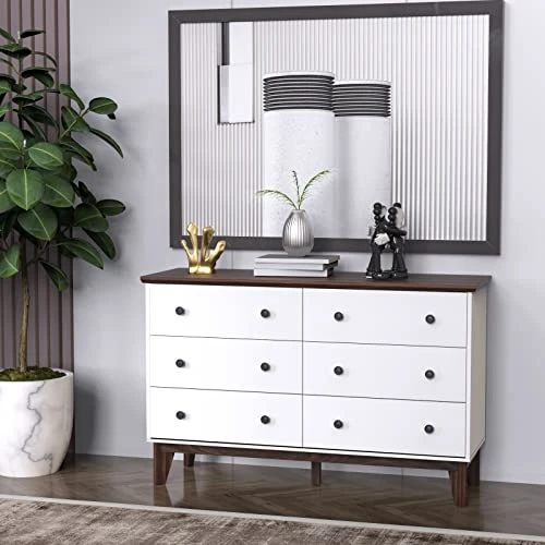 LYNSOM White Dresser For Bedroom, Modern 6 Drawer Double Dresser With Deep Drawers And Gold Knobs, Wood Storage Chest Of Drawers For Living Room, Office 4 LYNSOM White Dresser For Bedroom, Modern 6 Drawer Double Dresser With Deep Drawers And Gold Knobs, Wood Storage Chest Of Drawers For Living Room, Office - Image 4