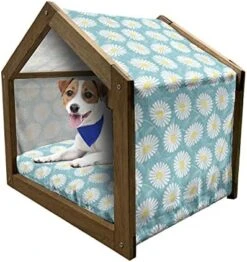 Ambesonne Sunflower Wooden Dog House, Continuous Pattern With Simplistic Cartoon Flowers, Indoor & Outdoor Portable Dog Kennel With Pillow & Cover, 2X-Large, Yellow Brown -Safavieh Furniture 513d3TU6XL. AC