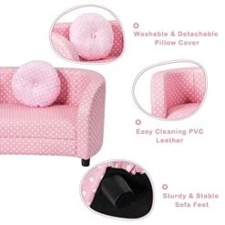 Costzon Kids Sofa Chair, 2 Seats Kids Couch Armrest Chair, Playroom Furniture With Two Cloth Pillows, Eucalyptus Frame Construction, Easy Movement, Perfect For Girls Aged 3-10, Pink -Safavieh Furniture 513geIptGmL