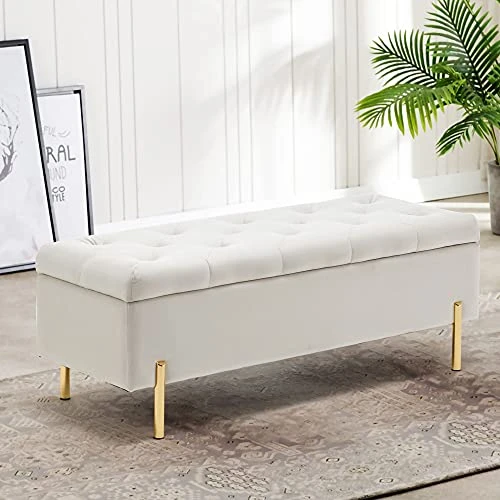 Apeaka Storage Bench Velvet Upholstered Tufted Settee Bench For Bedroom Living Room Entryway Rectangular Ottoman Bench Ivory 1 Apeaka Storage Bench Velvet Upholstered Tufted Settee Bench For Bedroom Living Room Entryway Rectangular Ottoman Bench Ivory