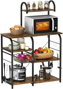 Mr IRONSTONE Bakers Rack Microwave Stand Kitchen Cart 35.5" Microwave Cart 3-Tier+4-Tier Kitchen Shelves For Spice Rack Organizer Coffee Station With 10 Hooks, Easy To Assemble (Vintage) 14 Mr IRONSTONE Bakers Rack Microwave Stand Kitchen Cart 35.5" Microwave Cart 3-Tier+4-Tier Kitchen Shelves For Spice Rack Organizer Coffee Station With 10 Hooks, Easy To Assemble (Vintage) -Safavieh Furniture 513paPfGBaL. AC
