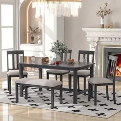 Harper & Bright Designs 6 Piece Dining Table Set With Bench, Wood Kitchen Table Set With Table And 4 Chairs, Ivory White And Cherry 24 Harper & Bright Designs 6 Piece Dining Table Set With Bench, Wood Kitchen Table Set With Table And 4 Chairs, Ivory White And Cherry -Safavieh Furniture 513r70j9CiL. AC