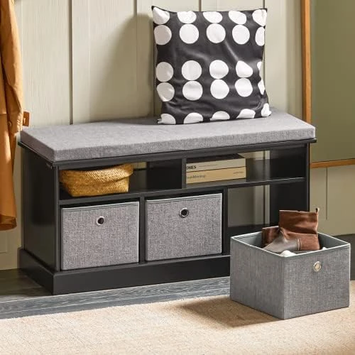 Haotian FSR65-DG, Grey 3 Baskets Hallway Bedroom Storage Bench With Seat Cushion, Shoe Bench, Shoe Rack, Shoe Cabinet 7 Haotian FSR65-DG, Grey 3 Baskets Hallway Bedroom Storage Bench With Seat Cushion, Shoe Bench, Shoe Rack, Shoe Cabinet - Image 7