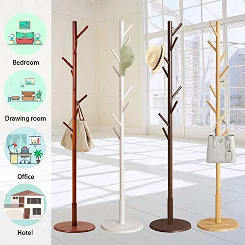 Coat Rack Wooden Coat Rack Free Standing Coat Tree With 8 Hooks Entryway Coat Hanger Stand With Round Base For Bags, Clothes, Umbrellas, Hats, In Home And Office (White) 4 Coat Rack Wooden Coat Rack Free Standing Coat Tree With 8 Hooks Entryway Coat Hanger Stand With Round Base For Bags, Clothes, Umbrellas, Hats, In Home And Office (White) - Image 4