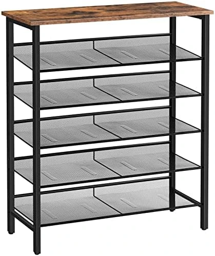 HOOBRO Industrial Shoe Rack, 4-Tier Shoe Shelf, Storage Organizer Unit With 3 Mesh Shelves, Wood Look Accent Furniture With Metal Frame, For Entryway, Living Room, Hallway BF14XJ01 6 HOOBRO Industrial Shoe Rack, 4-Tier Shoe Shelf, Storage Organizer Unit With 3 Mesh Shelves, Wood Look Accent Furniture With Metal Frame, For Entryway, Living Room, Hallway BF14XJ01 - Image 6
