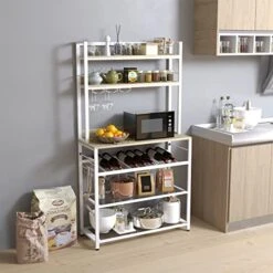 6 Tier Kitchen Bakers Rack With Wine Storage, Freestanding Kitchen Shelves With Hutch, Microwave Oven Stand, Coffee Bar Station With 4 Hooks, Wine Glass Holder, White Oak 35.5L X 13.8W X 64.7H 10 6 Tier Kitchen Bakers Rack With Wine Storage, Freestanding Kitchen Shelves With Hutch, Microwave Oven Stand, Coffee Bar Station With 4 Hooks, Wine Glass Holder, White Oak 35.5L X 13.8W X 64.7H -Safavieh Furniture 5148YBpHARL