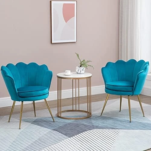 ZJhome Modern Accent Velvet Chairs Set Of 2 Comfy Upholstered Vanity Chairs For Bedroom Shell-Shaped Armchair Dining Chairs With Golden Metal Legs Desk Chair Makeup Chairs For Living Room(Beige) 12 ZJhome Modern Accent Velvet Chairs Set Of 2 Comfy Upholstered Vanity Chairs For Bedroom Shell-Shaped Armchair Dining Chairs With Golden Metal Legs Desk Chair Makeup Chairs For Living Room(Beige) - Image 12
