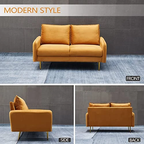 INSTORY Velvet Sofa Set Modern Sofa & Loveseat Set 2 Piece Tufted Couch Set With Metal Legs For Living Room, Office, Bedroom - Ginger 3 INSTORY Velvet Sofa Set Modern Sofa & Loveseat Set 2 Piece Tufted Couch Set With Metal Legs For Living Room, Office, Bedroom - Ginger - Image 3