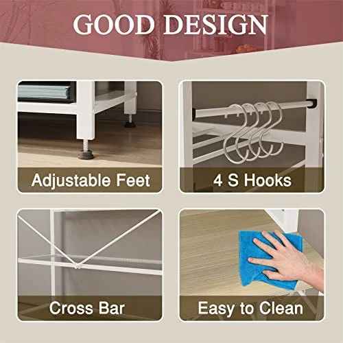 6 Tier Kitchen Bakers Rack With Wine Storage, Freestanding Kitchen Shelves With Hutch, Microwave Oven Stand, Coffee Bar Station With 4 Hooks, Wine Glass Holder, White Oak 35.5L X 13.8W X 64.7H 5 6 Tier Kitchen Bakers Rack With Wine Storage, Freestanding Kitchen Shelves With Hutch, Microwave Oven Stand, Coffee Bar Station With 4 Hooks, Wine Glass Holder, White Oak 35.5L X 13.8W X 64.7H - Image 5