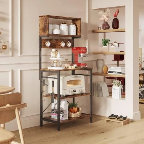 Bestier Bakers Rack With Power Outlets, Height Adjustable Microwave Stand, Kitchen Storage Shelf Rack With 8 S-Shaped Hooks, Coffee Bar Table 5 Tiers Rustic 12 Bestier Bakers Rack With Power Outlets, Height Adjustable Microwave Stand, Kitchen Storage Shelf Rack With 8 S-Shaped Hooks, Coffee Bar Table 5 Tiers Rustic - Image 12