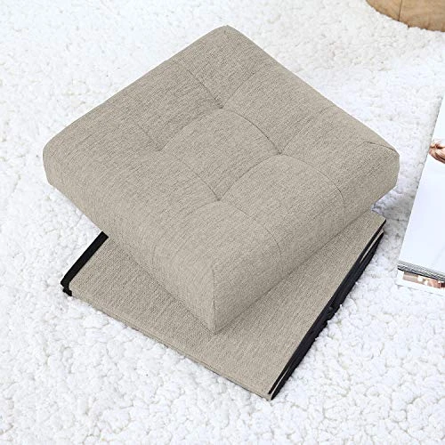 Ornavo Home Foldable Tufted Linen Storage Ottoman Square Cube Foot Rest Stool/Seat - 15" X 15" X 15" (Beige) 5 Ornavo Home Foldable Tufted Linen Storage Ottoman Square Cube Foot Rest Stool/Seat - 15" X 15" X 15" (Beige) - Image 5