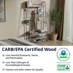 Cozy Castle Hall Tree With Shoe Bench For Entryway, 5-in-1 Design Coat Rack With Shoe Storage And DIY Hooks, Industrial Accent Clothes Rack With Metal Frame, Cushion Included, Rustic Brown -Safavieh Furniture 514WChONDkL