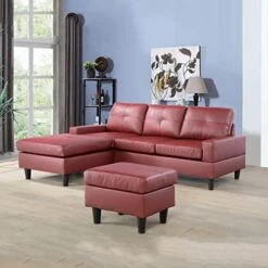 A Ainehome Convertible Sectional Sofa Couch, L Shaped Couch And Ottoman With Faux Leather Fabric Small Sectional Sofa Set For Living Room, Apartment(A-Black) -Safavieh Furniture 514XD2y JhL. AC