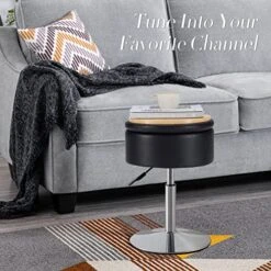 Leather Storage Ottoman Vanity Stool, 18" To 23" Height Adjustable Foot Stool Upholstered Round Footrest Coffee Table Top Cover, Modern Accent Stools,360° Swivel Makeup Stool For Living Room Bedroom -Safavieh Furniture 514jY9fsLkL