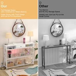 Armocity Console Table With Outlets, Entryway Table For Entry, 47 Inch Sofa Table With Drawers, Long Hallway Table, Industrial Behind Couch Table For Entryway, Sofa Couch, Entrance, Hallway, White -Safavieh Furniture 514jzeF52IL