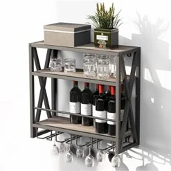 Bigbiglife Wine Racks Wall Mounted, Wine Racks With Storage Shelf, Brown Industrial Style Hanging Wine Racks, Wall Wine Racks With Bottle Holder