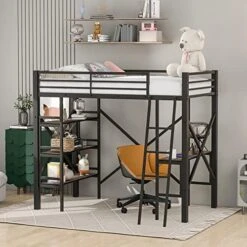 CITYLIGHT Metal Twin Loft Bed With Desk, Loft Bed Twin With Ladder And Full-Length Guardrails, X-Shaped Frame, Loft Bed With Workstation Desk For Kids,Teens, Black -Safavieh Furniture 514qVnrI2TL. AC