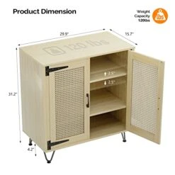 VINGLI 2 Door Accent Cabinet Set Of 2 Rattan Buffet Cabinet Boho Sideboard Wicker Credenzas For Living Room,31.2"(W) X15.7(D) X30(H),Oak