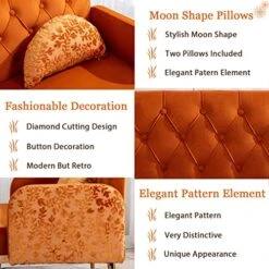 55-inch Small Velvet Couch With Elegant Moon Shape Pillows, Twin Size Loveseat Accent Sofa With Golden Metal Legs, Living Room Sofa With Tufted Backrest, 600 Pounds Weight Capacity, Orange -Safavieh Furniture 5150aFuEhTL