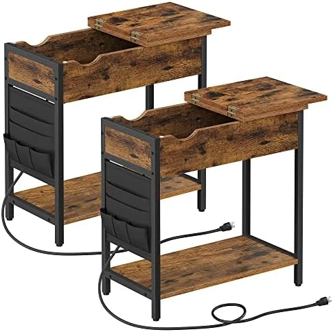 VASAGLE Side Table With Storage, End Table With USB Ports And Outlets, Nightstand With Charging Station, Fabric Bags, For Living Room, Bedroom, Rustic Brown And Black ULET310B01V1 10 VASAGLE Side Table With Storage, End Table With USB Ports And Outlets, Nightstand With Charging Station, Fabric Bags, For Living Room, Bedroom, Rustic Brown And Black ULET310B01V1 - Image 10