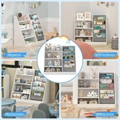 White 4 Tier Kids Wooden Bookshelf, Five Layer Sling Bookcase, Kids Storage Book Rack, Book And Toy Organizer Cabinet, Book Display, For Playroom, Bedroom, Study Living Room, Nursery,Classroom -Safavieh Furniture 51560wG9L9L