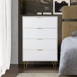 Thre'a New 4 Drawer Chest,Craft Storage Organization For Home & Office,Storage Dresser Cabinet,Office Storage File Cabinet With 4 Metal Legs (White) 14 Thre'a New 4 Drawer Chest,Craft Storage Organization For Home & Office,Storage Dresser Cabinet,Office Storage File Cabinet With 4 Metal Legs (White) -Safavieh Furniture 5158kdTFQCL