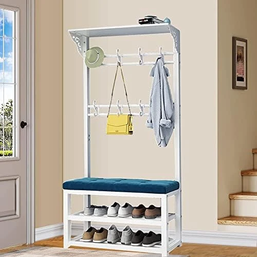 Hall Tree With Removable Hooks And 2-Tier Shoe Stand, Industrial Coat Rack Stand With Shoe Bench, Entryway Storage Shelf, For Living Room,Hallway, Bedroom L:80/100CM 9 Hall Tree With Removable Hooks And 2-Tier Shoe Stand, Industrial Coat Rack Stand With Shoe Bench, Entryway Storage Shelf, For Living Room,Hallway, Bedroom L:80/100CM - Image 9