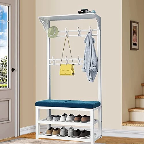 Hall Tree With Removable Hooks And 2-Tier Shoe Stand, Industrial Coat Rack Stand With Shoe Bench, Entryway Storage Shelf, For Living Room,Hallway, Bedroom L:80/100CM 1 Hall Tree With Removable Hooks And 2-Tier Shoe Stand, Industrial Coat Rack Stand With Shoe Bench, Entryway Storage Shelf, For Living Room,Hallway, Bedroom L:80/100CM