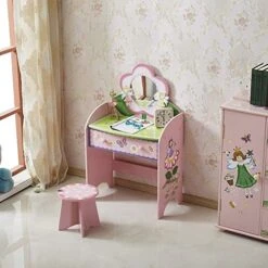 LXYYY Best Design Vanity Benches Childrens Vanity Table Set With Drawers, Wooden Kids Princess Makeup Dressing Table With Mirror And Stool Great Gift For Girls Women -Safavieh Furniture 515AQi50KgL