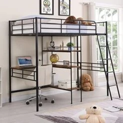 CITYLIGHT Metal Twin Loft Bed With Desk, Loft Bed Twin With Ladder And Full-Length Guardrails, X-Shaped Frame, Loft Bed With Workstation Desk For Kids,Teens, Black -Safavieh Furniture 515CTZTR0vL. AC