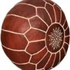 GRAN Handmade Leather Moroccan Pouf Footstool Ottoman | Brown Genuine Leather With Hand Embroidered White Stitching | Unstuffed