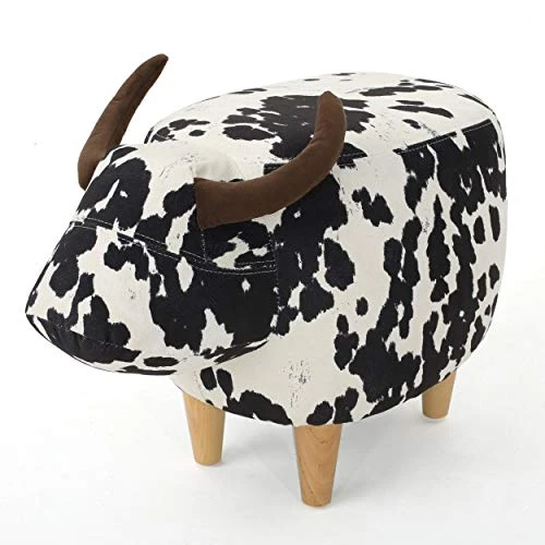 Christopher Knight Home Bessie Patterned Velvet Cow Ottoman, Black And White Cow Hide / Natural 1 Christopher Knight Home Bessie Patterned Velvet Cow Ottoman, Black And White Cow Hide / Natural