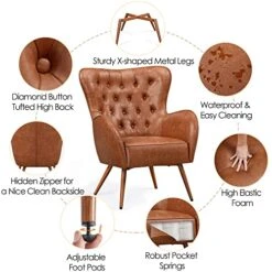 Yaheetech Leather Armchair, Deluxe And Modern Accent Chair Living Room Chair Single Sofa Chair Cozy With High Back And Pocket Coil Seat For Bedroom Home Office, Brown, Set Of 2 -Safavieh Furniture 515Jt7116dL