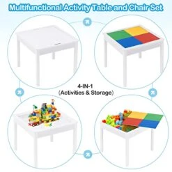 Wooden Kids Activity Table And Chair Set, 4-in-1 Building Blocks-Compatible Desk With Storage For Children And Toddler Drawing Reading Arts Crafts - Colorful -Safavieh Furniture 515JvrGTzgL