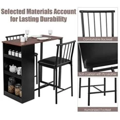 Giantex 3 Piece Pub Dining Set, Wooden Counter Height Table Set With 2 Bar Stools, Industrial Bar Table Set W/Storage, Sturdy Kitchen Table For Kitchen, Restaurant, Living Room (Brown) -Safavieh Furniture 515KopyL4XL