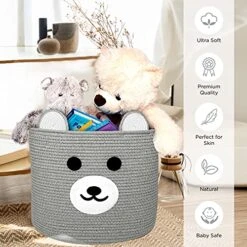 Baby Laundry Basket - Toy Storage Bear Basket For Kids - Nursery Baby Hamper With Hidden Handles 15''(W) X 13''(H) (Grey) -Safavieh Furniture 515OwlkF7hL