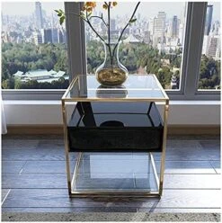 FURUIWUFENG Nightstand Wood Bedside Table Living Room Side A Few Corners A Few Modern Multi-Function Lockers Bedroom Storage Cabinets Nightstand Side Table End Table (Color : Black) -Safavieh Furniture 515Ri31f3 L. AC