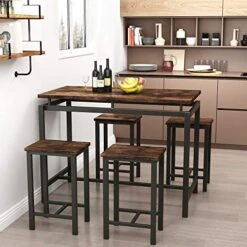 Recaceik 5 PCS Dining Table Set, Modern Kitchen Table And Chairs For 4, Wood Pub Bar Table Set Perfect For Breakfast Nook, Small Space Living Room