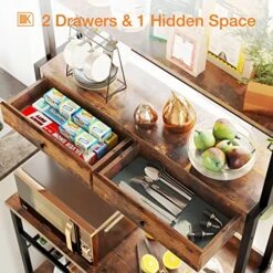 ODK Bakers Rack With Storage, Kitchen Baker's Rack With Drawers, 6 Tier Microwave Stand, Kitchen Storage Shelf With Wine Rack, Kitchen Stand With 6 S-Hooks, Microwave Cart, Vintage Brown