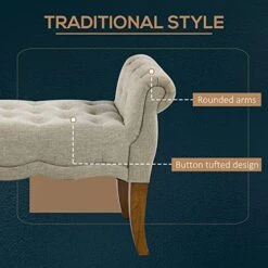 HOMCOM Traditional Style End Of Bed Bench, Upholstered Bedroom Entryway Bench With Button Tufted And Rounded Arm, Beige -Safavieh Furniture 515UvZhgIzL